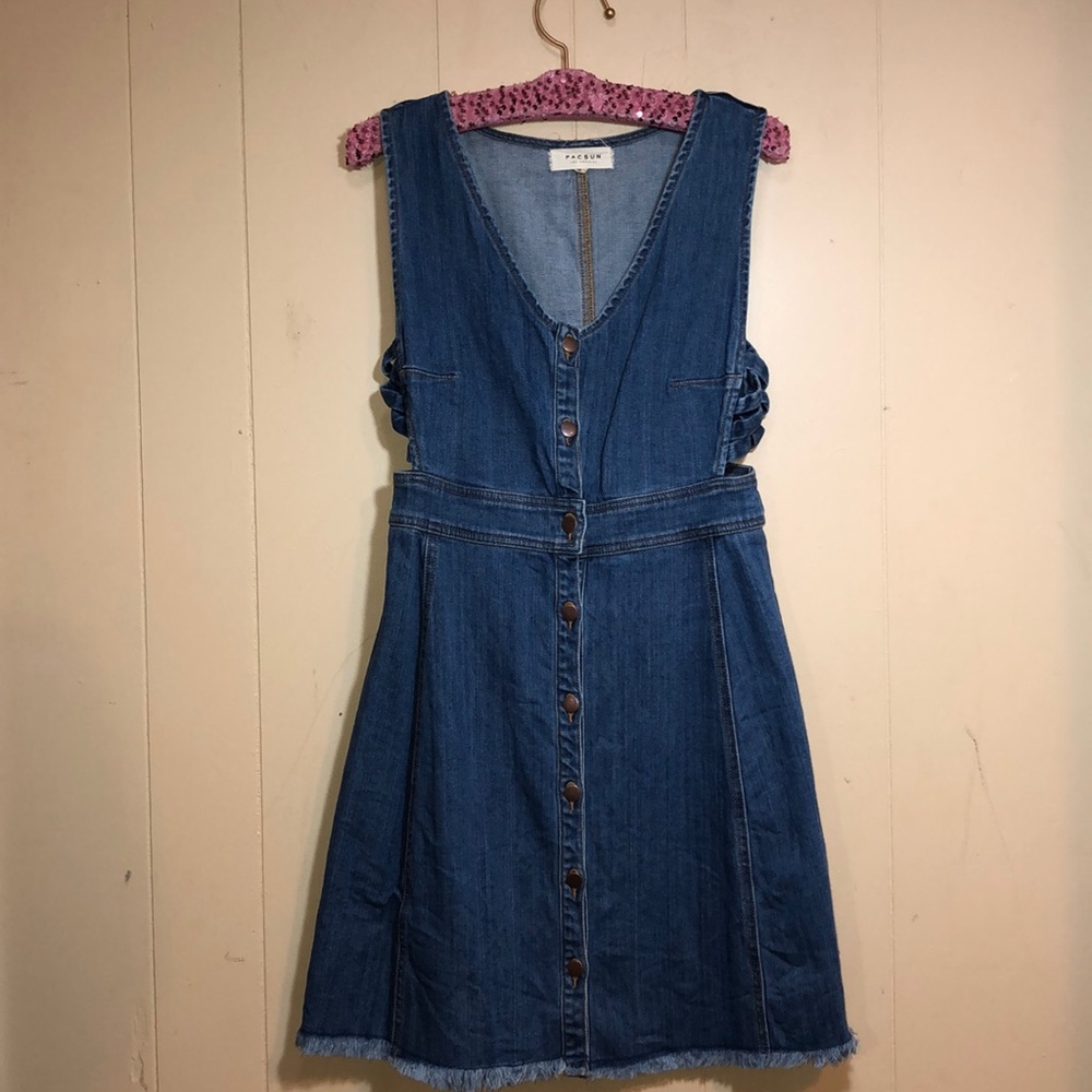Jean dress w/ buttons and criss/cross sides PACSUN